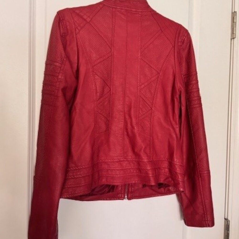 Lock and Love faux leather vegan motorcycle jacket. Red w/ zips. Sz Small - Picture 7 of 8